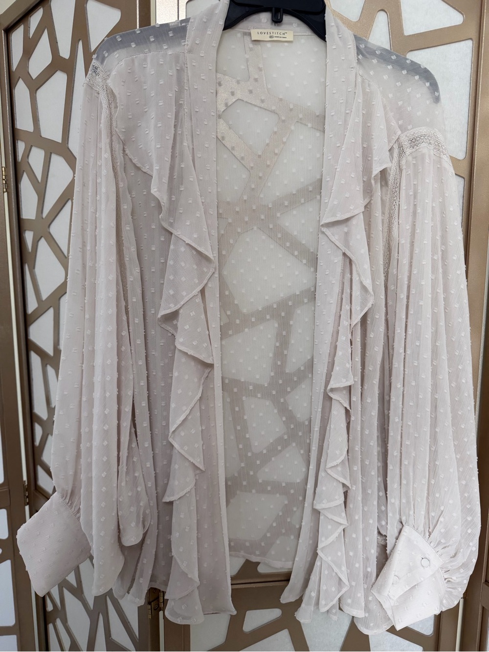 Lovestitch White Swiss Dot Ruffle Lace Blouse One Size